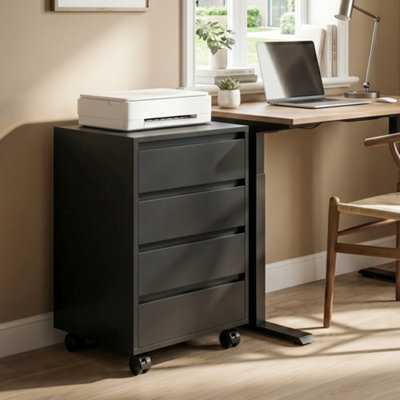 Homcom Unisex Black Mobile Vertical Filing Cabinet With 4 Drawers For Home Office, - Image 7