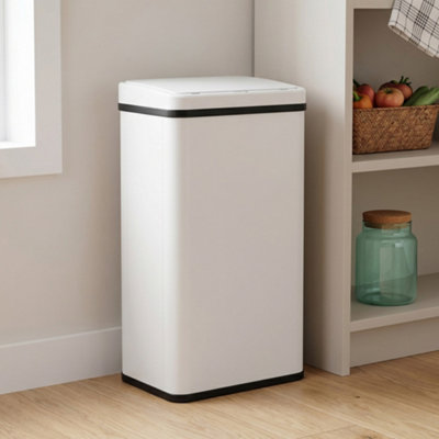 Rackhams White Kitchen Bin With Fast Motion Sensor, Stainless Steel Sensor Bin - 40L - Image 7