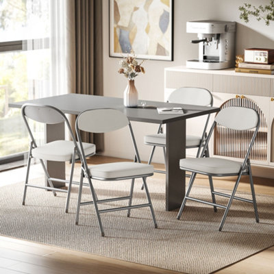 B&Q -  Folding Chairs Set Of 4 With Cushioned SeatSteel FrameCream