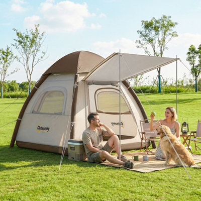Outsunny 3 Man Inflatable Camping Tent W/ 3000mm Waterproof RainflyCream from B&Q