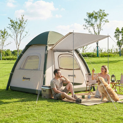 Outsunny 3 Man Inflatable Camping Tent W/ 3000mm Waterproof RainflyBeige from B&Q