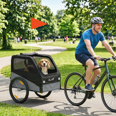B&Q -  Dog Bike Trailer For Small & Medium Pets With 20" Rubber WheelsGrey