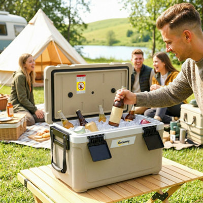 Outsunny 42.6L Insulated Cool BoxPortable Ice Cooler With HandleKhaki