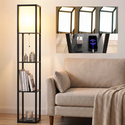 Homcom Unisex Black Floor Lamp With 3-Tier Storage Shelf For Home Office In - Image 7