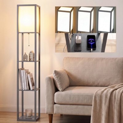 HOMCOM Floor Lamp with 3-Tier Storage Shelf - Grey - Image 8