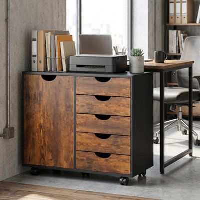 B&Q -  Modern Mobile 5-Drawer Cabinet W/ DoorOffice Storage Cabinet
