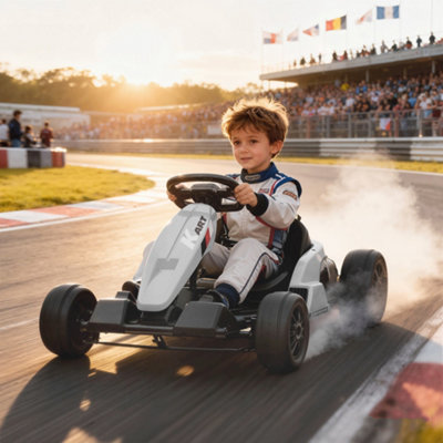 Aiyaplay 24V Electric Go Kart With Drift ModeAdjustable SeatWhite from B&Q