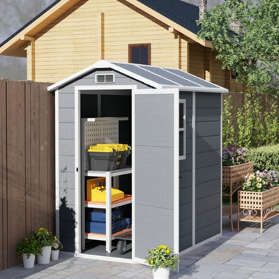 Outsunny 4 X 6Ft Plastic Garden Shed With Floor, Window And Lockable Door