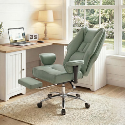 Homcom Executive Office ChairReclining Desk Chair With FootrestGreen from B&Q