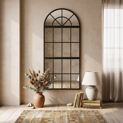 Homcom Unisex Black Arched Wall Mirror With 3-Piece & Tempered Glass In | : Size 120 - Image 6