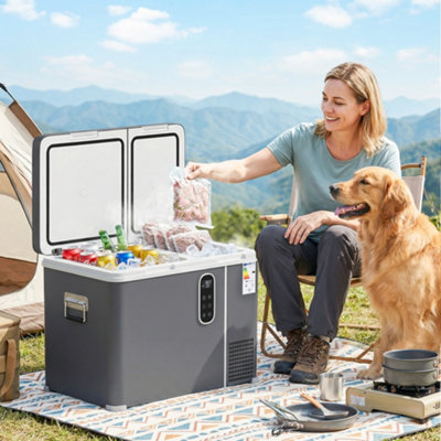 Outsunny 45L Compressor Car FridgeDual Zone Camping RefrigeratorGrey from B&Q