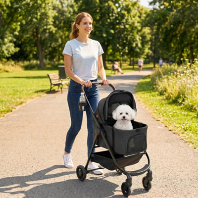 B&Q -  3 In 1 Foldable Pet Stroller For Small Dog With Travel CarrierBlack