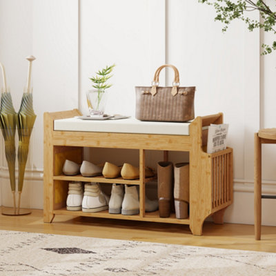 B&Q -  Shoe Bench Cushioned Seat 80 Cm Natural Cream