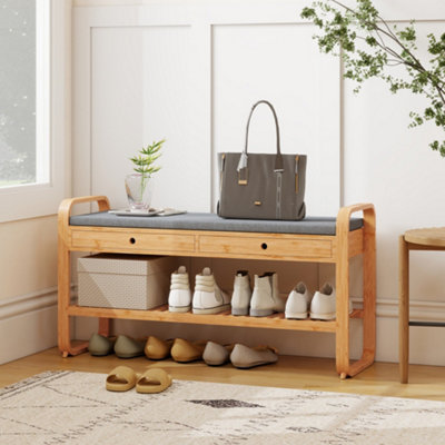 B&Q -  Shoe Bench With 2 Drawers Cushioned Seat 105 Cm