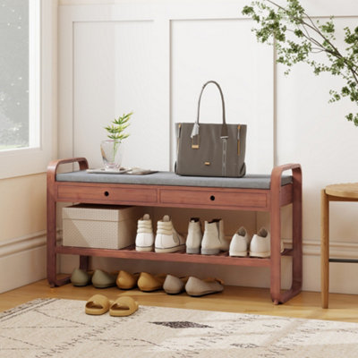 B&Q -  Shoe Bench With 2 Drawers Cushioned Seat 105 Cm