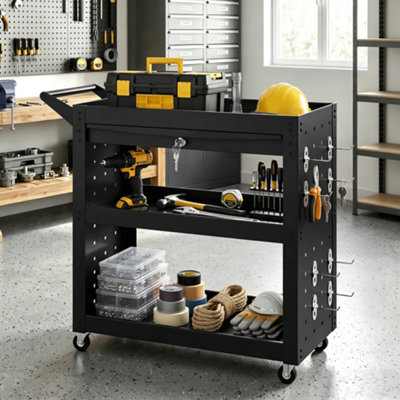 B&Q -  Storage Trolley Wheel Cart With Lockable Wheels Black