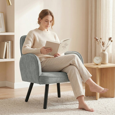 B&Q -  Lounge Chair Velvet Upholstered Spring Cushion Grey