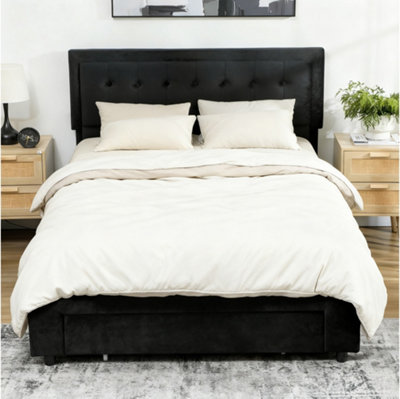 Homcom Pu Leather King Bed Frame With Storage And Adjustable Headboard Black from B&Q