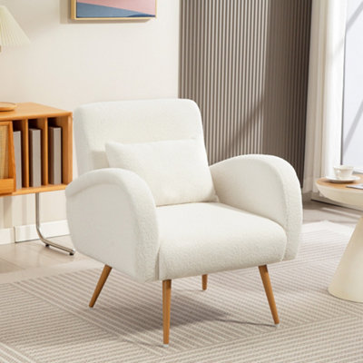 B&Q -  Teddy Fleece Upholstered Accent Chair With Metal LegsCream White