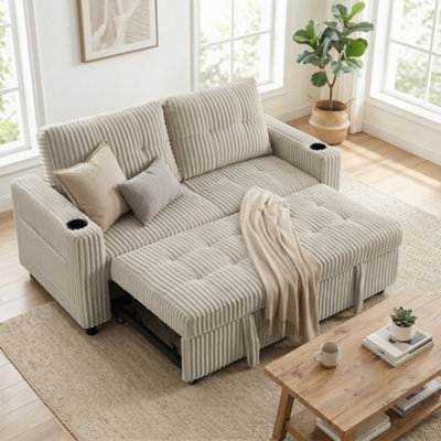 HOMCOM - Click Clack Sleeper Sofa - 2-Seater Pull Out Bed - Cream White - Image 9