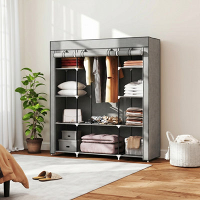 B&Q -  Fabric Wardrobe With 10 ShelvesFoldable Closet Light Grey