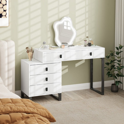 Homcom Dressing Table With Led Leaf Shape Mirror And 5 Drawers, White