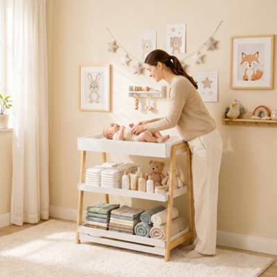 Aiyaplay Baby Changing Table With 2 Storage Shelves White - Image 2