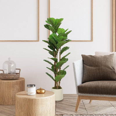 B&Q -  120Cm Artificial Fiddle Leaf Fig Tree With Solid Wood Trunks