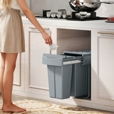 Homcom Under-Sink Kitchen Trash Bin2 Removable Recycling ContainersGrey from B&Q