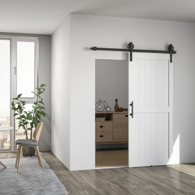 Homcom Unisex White Sliding Barn Door Kit, Sliding Door With Track, 183Cm - Image 9