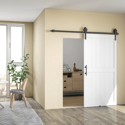 Homcom Unisex White 213.4Cm Sliding Barn Door Kit, Sliding Door With Track, - Image 9