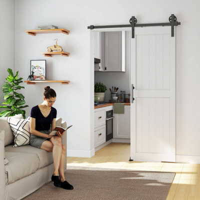Homcom 152.4Cm Sliding Barn Door Kit, Sliding Door With Track, White - Image 8