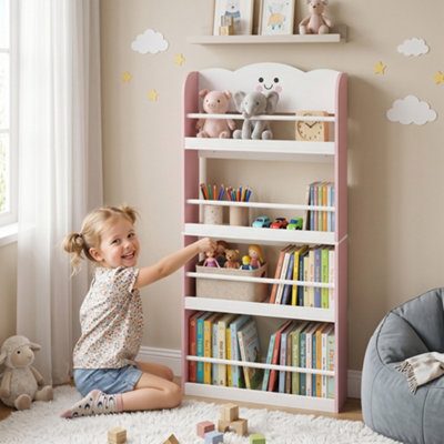 Aiyaplay Kids Bookshelf Bookcase With 4-Tier Shelves For Living RoomPink