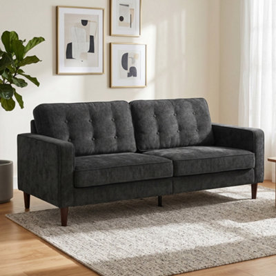 B&Q -  3 Seater Sofa With Button Tufting Wood LegsDark Grey