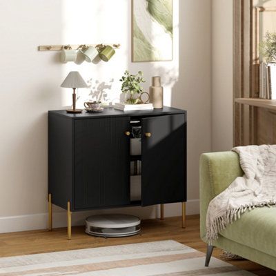 Homcom Unisex Black Modern Sideboard Buffet Cabinet With Fluted Doors, Coffee Bar Cabinet In - Image 4