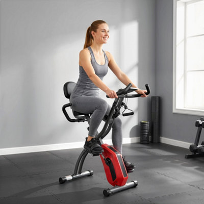 B&Q -  3-In-1 Folding Exercise Bike With Resistance BandsRed