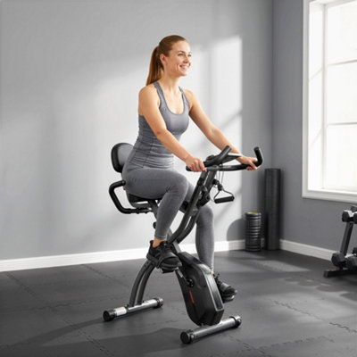 B&Q -  3-In-1 Folding Exercise Bike With Resistance BandsBlack
