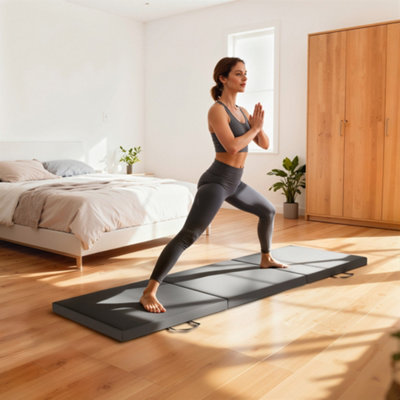HOMCOM 6ft Foldable Gymnastics Mat, 2-Inch Thick Tri-Fold Exercise Crash Mat for Yoga and Aerobics, Grey - Image 3