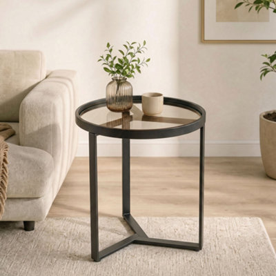 Homcom Unisex Black Round Side Table With Tempered Glass Top & Metal Frame, - Image 8