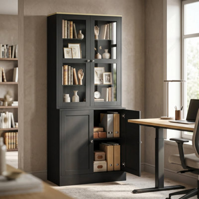Homcom Black Modern Bookcase, Display Cabinet With Adjustable Shelves, - Image 7