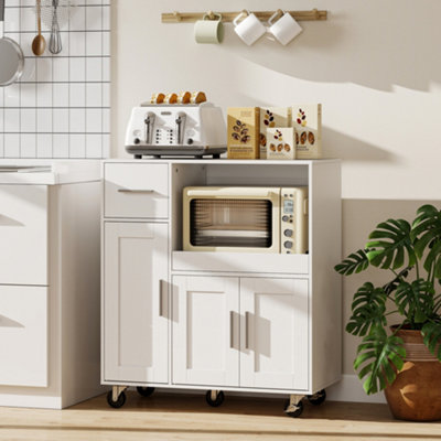 Rackhams White Rolling Kitchen Cart, Microwave Cabinet With Adjustable Shelf - Image 7