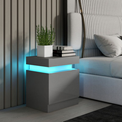 HOMCOM - Bedside Table - 2 Drawers - High Gloss - Grey - Image 9