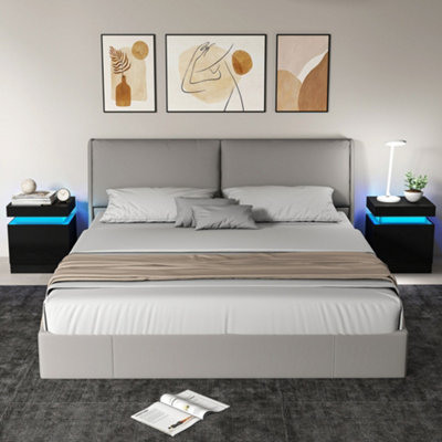 Rackhams Light/Black High Gloss Bedside Table With Led & 2 Drawers, Set Of 2, - Image 8
