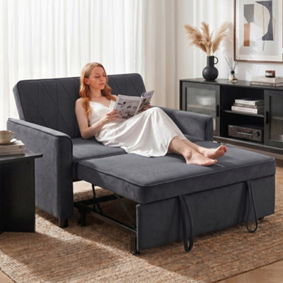 B&Q -  2 Seater Sofa Bed3-In-1 Velvet Pull Out Sleeper SofaDark Grey
