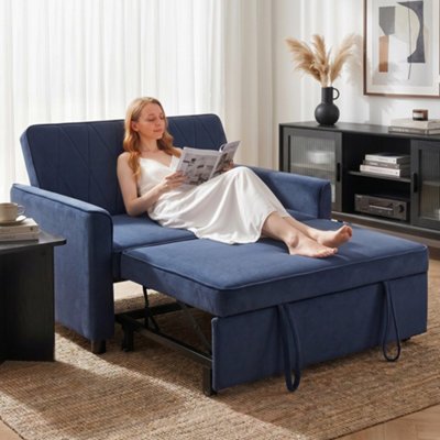 HOMCOM - 2 Seater Sofa Bed - Velvet - Dark Blue - Image 8