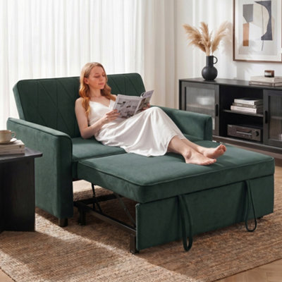 HOMCOM 2 Seater Sofa Bed, 3-in-1 Velvet Pull Out Sleeper Sofa, Dark Green - Image 8