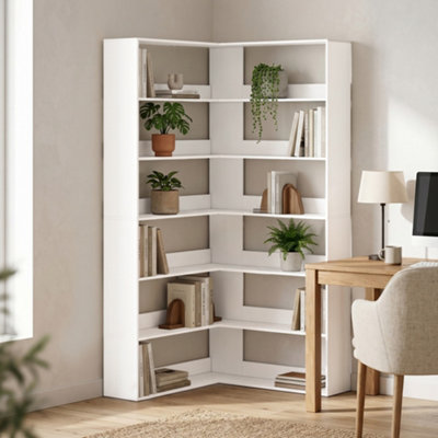 B&Q -  7 Tiers Corner BookshelfL-ShapedWhite Wood Effect
