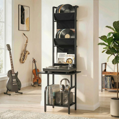 B&Q -  Vinyl Record Player Stand With Oxford PocketsBlack