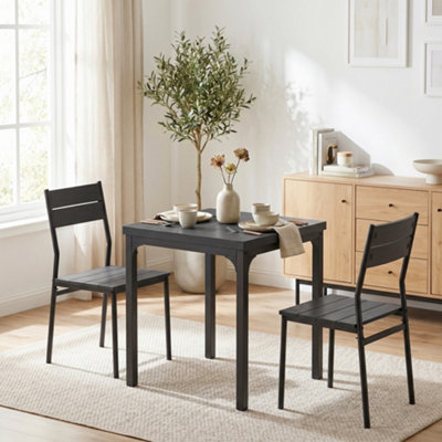 B&Q -  3 Pcs Compact Dining Table 2 Chairs Set Black Wood Effect
