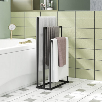 Homcom Freestanding Towel Rack, Steel Towel Rail Holder With 3 Bars, Black - Image 8